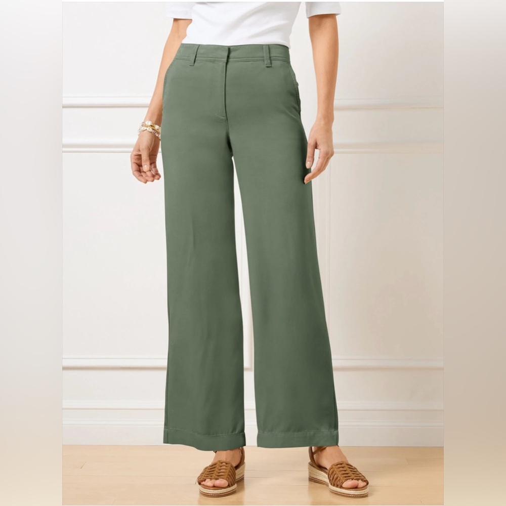 Talbots Flowy Wide Ankle Pants Spring Moss Size 6 NWT